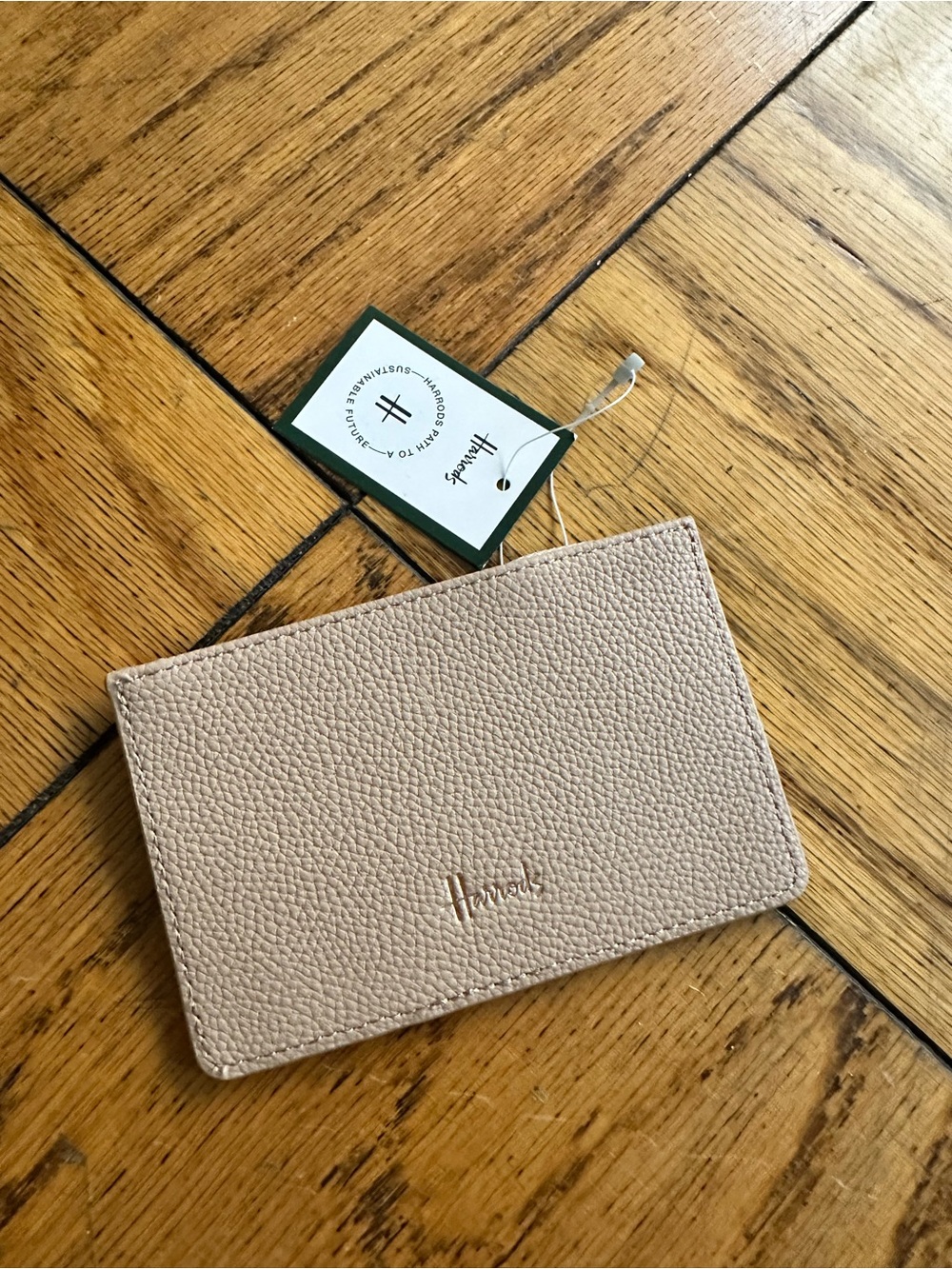 Harrods Pebbled Card Holder in Nude Blush